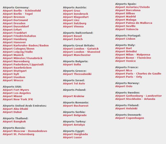 airberlin lidostu saraksts